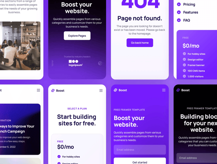 Boost – Responsive Website Templates - Boost is a collection of fully responsive website templates that are ready for production. You can use pre-built sections to quickly assemble pages from various categories and you can customize everything to your business’s needs.