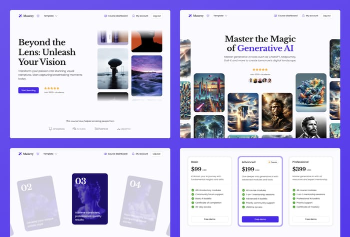 Mastery — Promote &amp; Host your Online Course - Promote and host your online course with the Mastery template for Framer. Collect payments with Lemon Squeezy and protect course content with FramerAuth.