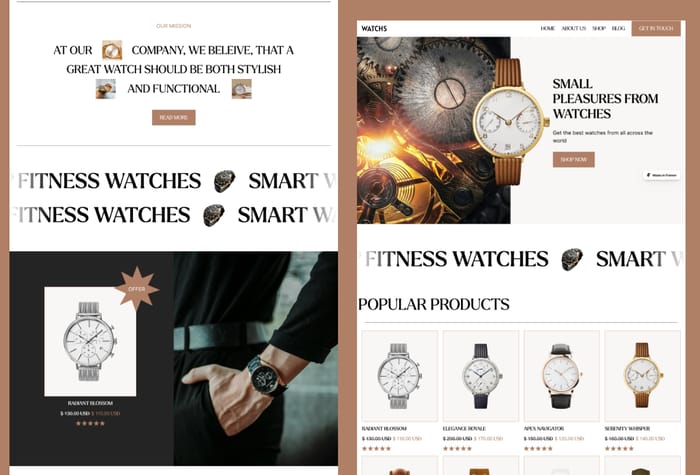 Watchs — Watchs E-commerce Template - Watchs e-commerce template simplifies the process of building a professional online store. With easy customization options, you can tailor your site to suit your brand's unique style.