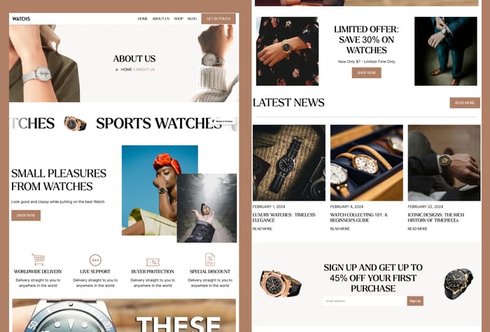 Watchs — Watchs E-commerce Template - Watchs e-commerce template simplifies the process of building a professional online store. With easy customization options, you can tailor your site to suit your brand's unique style.