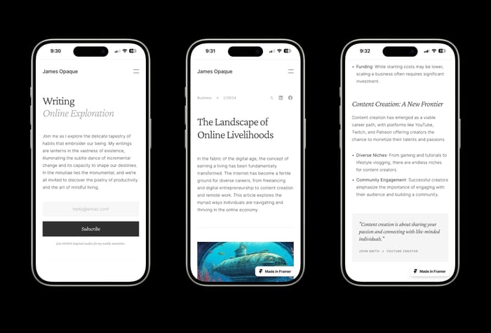 Opaque — Personal Website Template - Designed for the multi-talented creative, Opaque provides ample room for expressing visuals, writing, and projects—with a minimalist vibe. The perfect starting point for a highly functional (and approachable) personal or portfolio website.