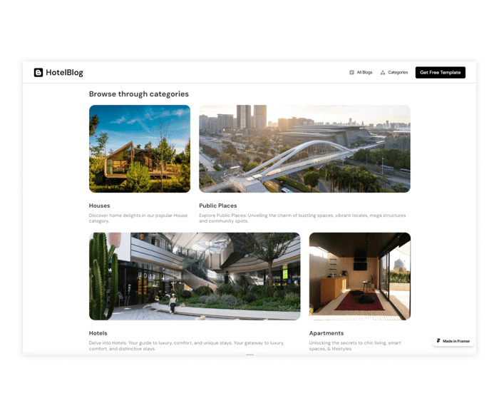 HotelBlog —  Hotels &amp; Architect Blog - Revolutionise your design blog with this visual template. Customisable, engaging, and optimised for SEO. Perfect for your hotel, architecture or design interests.