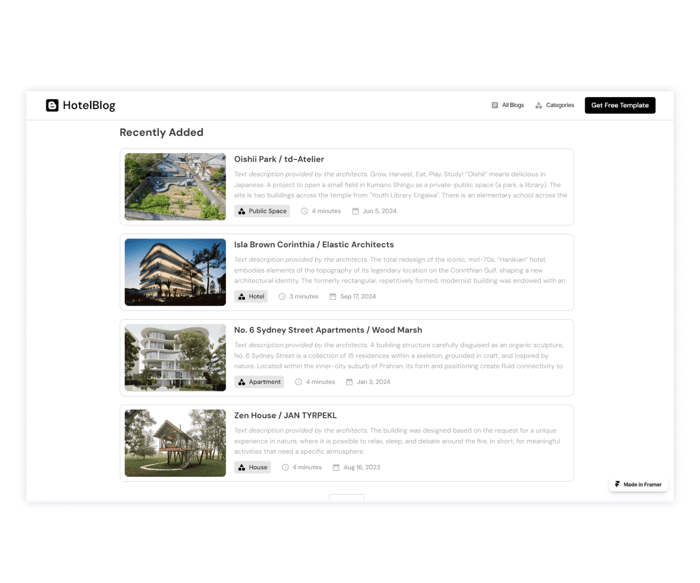 HotelBlog —  Hotels &amp; Architect Blog - Revolutionise your design blog with this visual template. Customisable, engaging, and optimised for SEO. Perfect for your hotel, architecture or design interests.