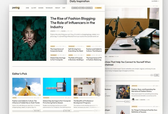 Pering — News Magazine &amp; Podcast Website - Elevate your online presence with our Framer Template for News Magazine &amp; Podcast. A modern, responsive design for dynamic storytelling and seamless user experience. Engage your audience with customizable sections for articles and podcasts.