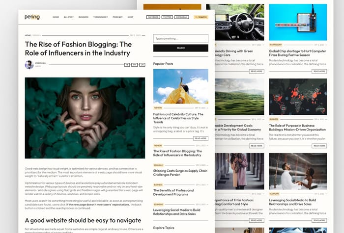 Pering — News Magazine &amp; Podcast Website - Elevate your online presence with our Framer Template for News Magazine &amp; Podcast. A modern, responsive design for dynamic storytelling and seamless user experience. Engage your audience with customizable sections for articles and podcasts.