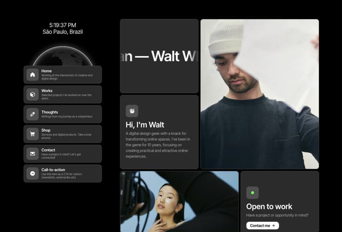 Gridstack — Portfolio Website - The personal template where every stack clicks into place. Impress at home, shine in your portfolio, and seal the deal in contacts. Perfectly pieced together for both desktop and mobile, every corner of your personal site finds its home in Gridstack. Fit in to stand out.
