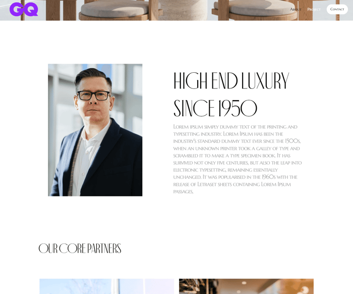 GQInteriors — Interior design Website - GQ is a high end website template for interior designers. GQ is not just your ordinary website template for interior designers. It represents a paradigm shift in the industry, where innovation, luxury, and sustainability converge, leading us towards a future where you no longer have to choose between doing great things and doing the right thing.