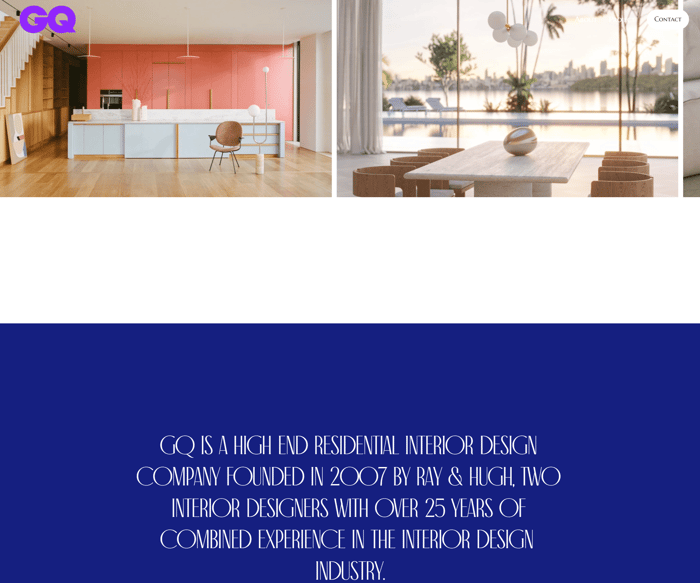 GQInteriors — Interior design Website - GQ is a high end website template for interior designers. GQ is not just your ordinary website template for interior designers. It represents a paradigm shift in the industry, where innovation, luxury, and sustainability converge, leading us towards a future where you no longer have to choose between doing great things and doing the right thing.
