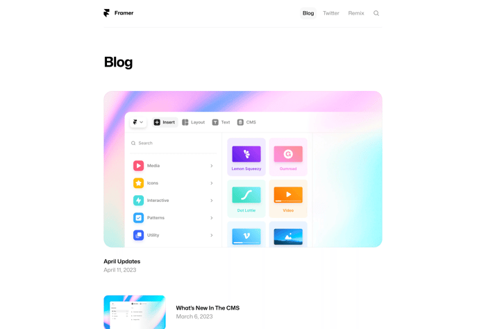 Blog — Simple Blog Website Template - This is a straightforward blog template created using the Framer CMS. It includes articles that can be discovered via Framer’s built-in search feature. Additionally, the template automatically switches between dark and light themes based on your device’s settings.