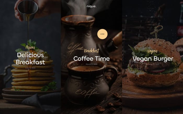Nique - Restaurant Website Template - Nique is an elegant Restaurant Webflow Template perfectly suited for classy restaurants with individual cooking classes. It comes with an elegant dark design, advanced interactions, CMS and Ecommerce integration.