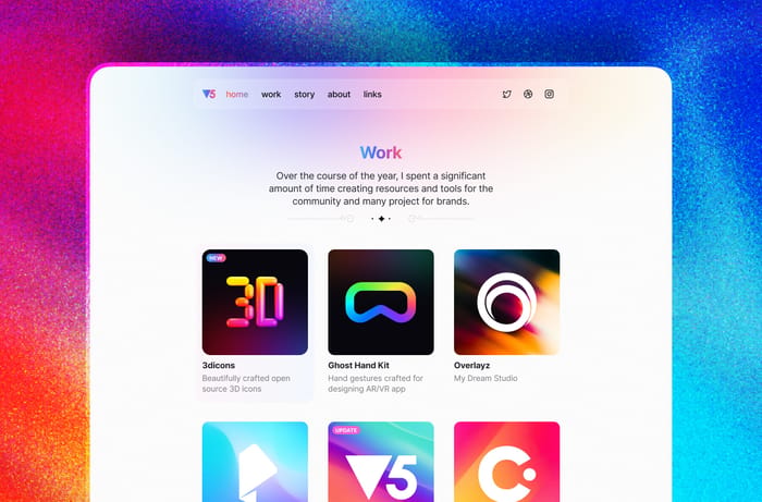 V5 — Elegant Portfolio Website Template - V5 is a minimal and clean framer template with a cleverly created CMS that gives you complete control over your work and article/blog posts. It's the perfect solution for designers and developers looking to create a clean and elegant portfolio website in no time. Best of all, it's completely free! So, Elevate your portfolio game with V5