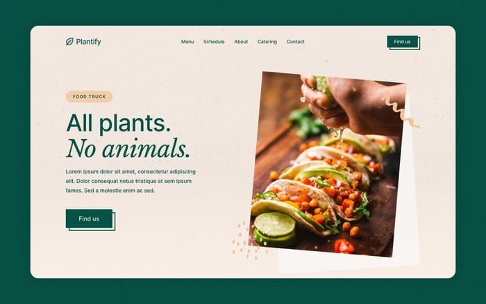 Plantify - Restaurant Website Template - Plantify is a fun and unique website template perfect for food trucks, restaurants and cafes that you can easily adjust to fit your needs. The simple layout and structure allow you to quickly change content, move modules and adjust animations.