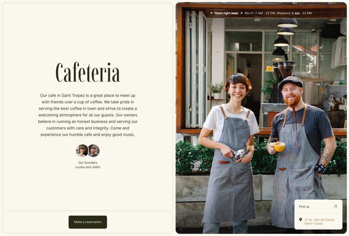 La Paloma — Cafes, bar, or restaurant Website Template - La Paloma is the ultimate Framer website template designed for cafes, bars, or restaurants. Design inspired by the sun-drenched French Riviera was created to give you more options for showing the content you need and customisation.