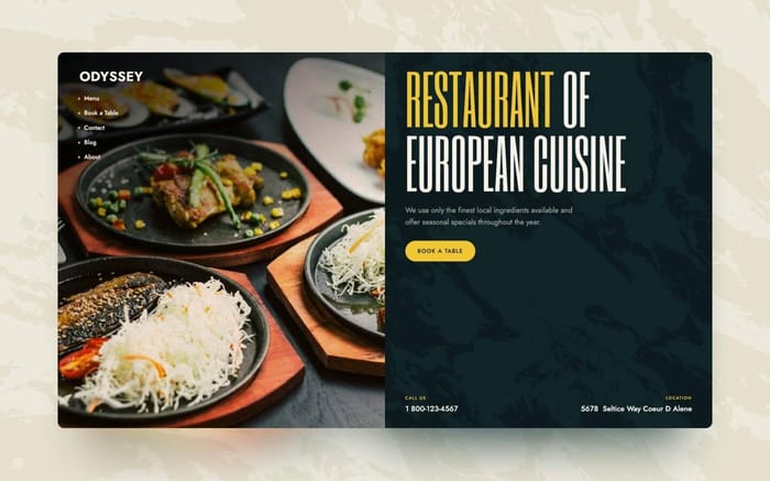 Odyssey - Restaurant Website Template - Odyssey Webflow template is highly suitable for creating websites for restaurants, bars, cafes, coffee bars, and market stalls selling food or drinks.