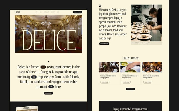 Delice - Restaurant Website Template - Delice is an elegant &amp; clean template perfect for Restaurants &amp; Bars. It comes with pixel-perfect layouts, nice interactions, and full CMS customization. Delice is made for restaurants or bars who wants to present their place in an elegant way.