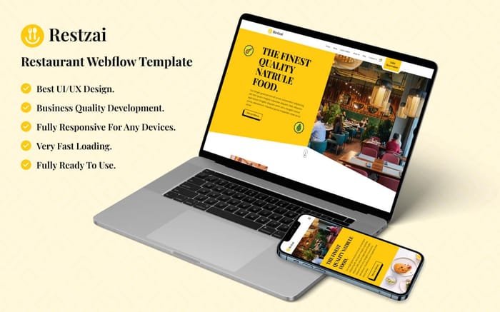 Restzai - Restaurant Website Template - Restzai is a fully-responsive website template to build your upcoming Restaurant website. Restaurant is a responsive modern Webflow template for Restaurant websites with all essential ecommerce and table booking features.