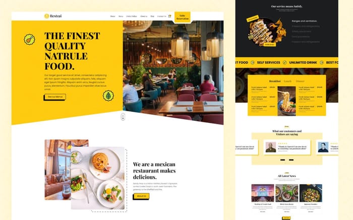 Restzai - Restaurant Website Template - Restzai is a fully-responsive website template to build your upcoming Restaurant website. Restaurant is a responsive modern Webflow template for Restaurant websites with all essential ecommerce and table booking features.