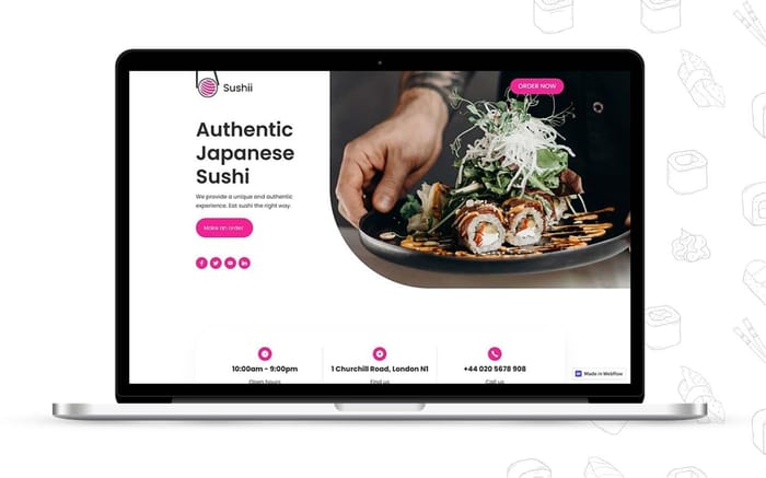 Sushii - Restaurant Website Template - A modern and easy to use Landing page for any aspiring Sushi restaurant. Featuring links to your third party ordering system, gallery of dishes and testimonial section.