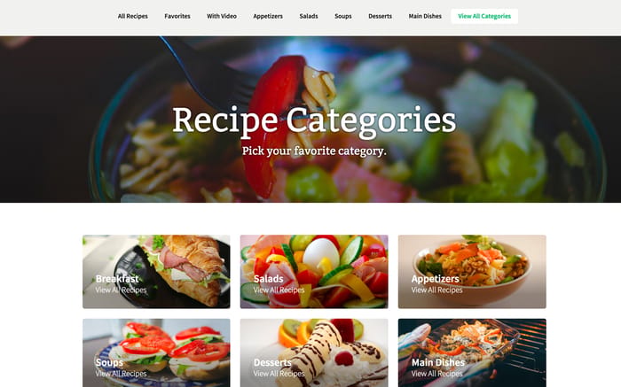 All Recipes - Recipe Website Template - A modern and stylish looking recipe website using built-in CMS features. Simply add your recipes and see your recipe collection on your website grow! Fun for home cooks but professionals as well! Adding multiple recipe authors/cooks and blogging is possible as well.