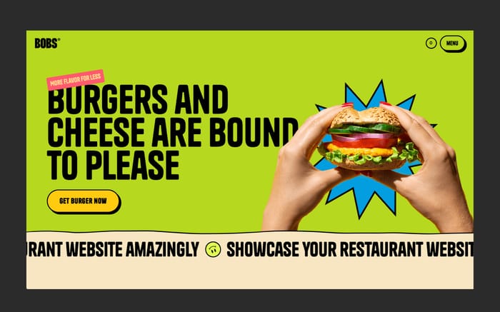 Bobs - Restaurant Website Template - Showcase your small business website amazingly. Get a Webflow template that stands out from the monotony and the sameness visual approach. A strong visual appealing to reach your audience with an immersive and well-created visual design.