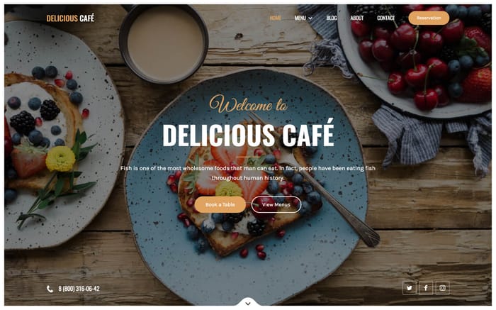 Café - Restaurant Website Template - Carefully crafted Webflow theme for cafe and restaurants. This simple yet powerful CMS template comes a variety of menu pages, blog functionality, booking and contact forms and many other useful components.