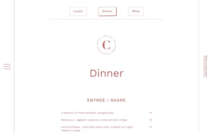 Cullen - Restaurant Website Template - Cullen is a stylish Webflow CMS template for restaurants, bars, cafés or any food-related business. Showcase photography, menus and take reservations in style with Cullen's suite of expertly designed pages.
