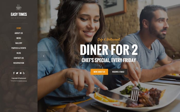 Easy Times - Restaurant Website Template - Easy Times is a modern responsive CMS website template optimized for Restaurants and Cafes. It includes the presentation of menus, events, blogging functionality, multiple contact forms and more.