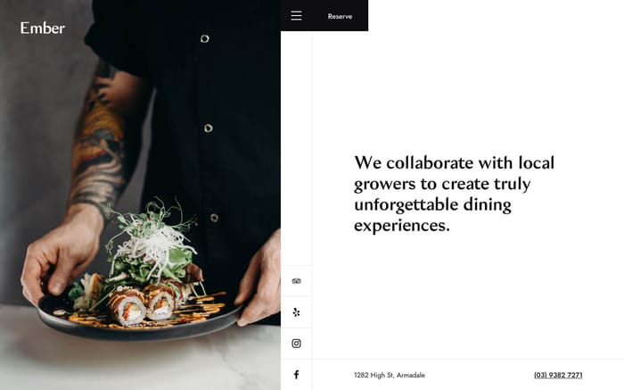 Ember - Restaurant Website Template - Your restaurant deserves an elegant web presence as refined as your food offering. Ember tastefully meets the online needs of your fine dining establishment, taking a measured approach to conveying your brand’s message and telling the brand story.