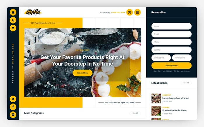 Grilla - Food Website Template - Meet Grilla - The perfect Webflow template to get your newest grill, pub, restaurant, bar, cafe, coffee shop, or food delivery website up and running in no time.