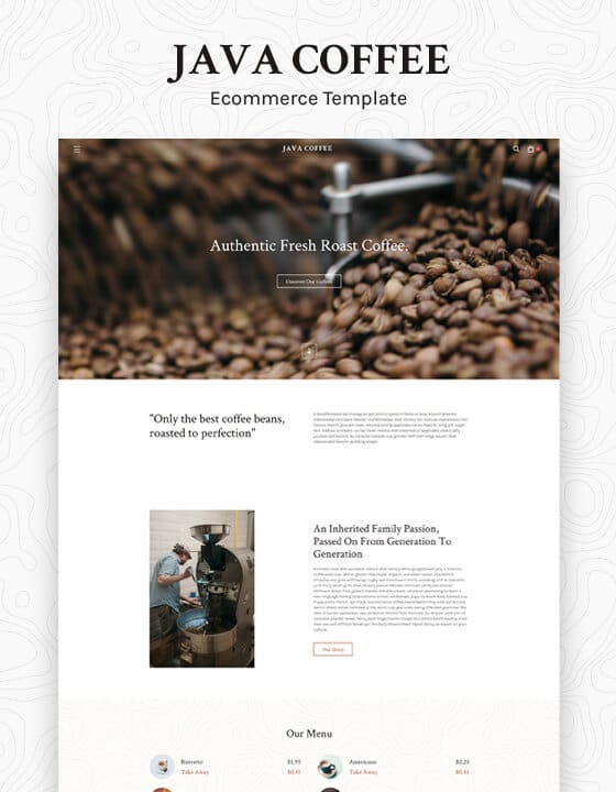 Java - Coffee Shop Website Template - Java is the perfect fully responsive Ecommerce Webflow template for coffee shops and roasteries. Reach a much broader audience by selling your fresh roast coffee online and showcase the delicious coffee you offer in your coffee shop.
