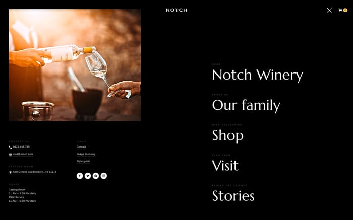 Notch - Winery Website Template - Notch is a stylish Ecommerce website template using smooth animations and dark color shades to create an atmospheric wine experience.