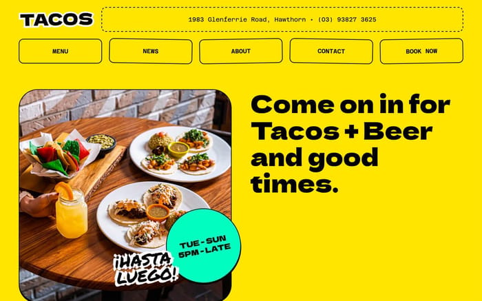 Tacos - Restaurant Website Template - Light-hearted, fun and a little bit feisty, Tacos Webflow Template is the perfect fit for food trucks, cafés, restaurants and market stalls selling food or drinks of any kind.
