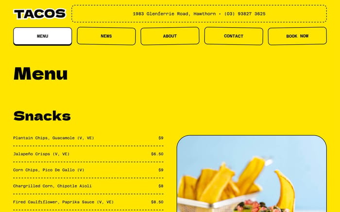 Tacos - Restaurant Website Template - Light-hearted, fun and a little bit feisty, Tacos Webflow Template is the perfect fit for food trucks, cafés, restaurants and market stalls selling food or drinks of any kind.