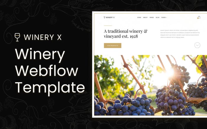 Winery X - Winery Website Template - Presenting Winery X, our top notch winery and vineyard Webflow Template. It was designed to help any wine-related business launch an amazing website as easy as 1, 2, 3. Create your website with Winery Webflow Template &amp; impress your customers today.