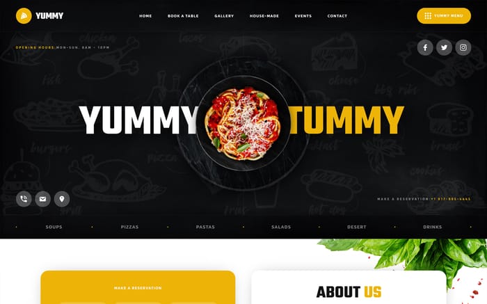 Yummy - Restaurant Website Template - Meet Yummy - The perfect Webflow template to get your newest restaurant, bar, cafe or coffee shop website up and running in no time.