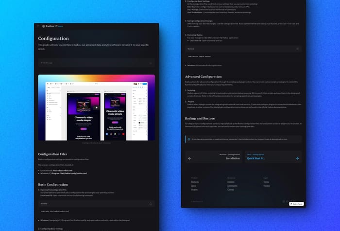 RadiusUI — Documentation Template - Subtle visuals and perfect blend of Serif and Sans-serif typography makes Radius UI different from the crowd. All elements are easily customisable using global components. One click brand theme customisation using global styles.
