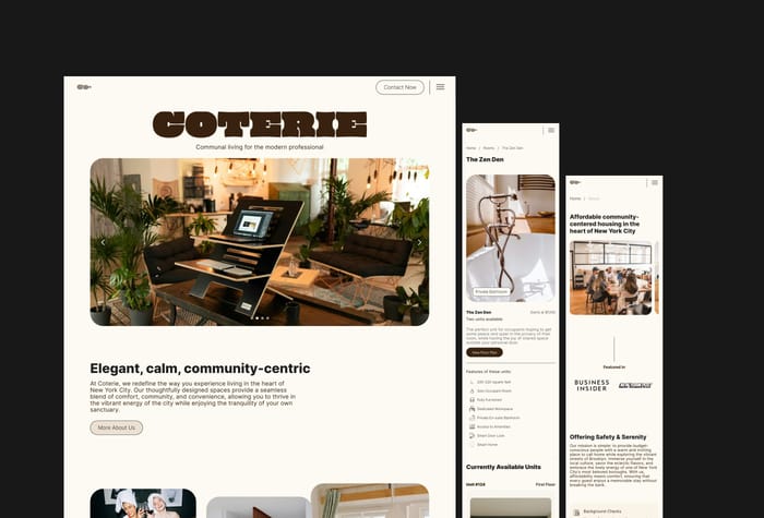 Coterie — Real Estate Industry Template - Tailored to meet the unique needs of property management companies, real estate agents, and developers, the Coterie template elevates your online presence with sophistication and style.