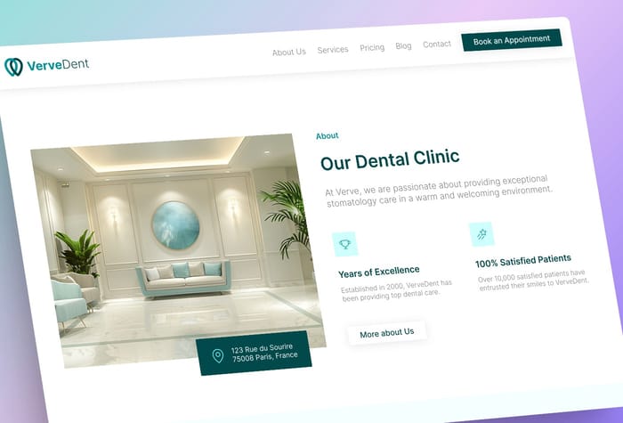 VerveDent — Modern Dental Clinic Template - Introducing VerveDent, a template designed for modern dental clinics seeking a balance of professionalism and innovation. Immerse yourself in a seamless blend of sleek design, user-friendly functionality, and captivating visual elements.