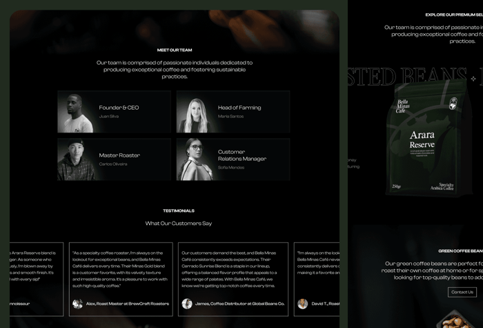 BellaMinaa — Coffee Template - Capture your coffee farm's essence with our Framer template—featuring seamless CMS integration for managing items and responsive design for a flawless experience on any device. Included: Framer project file with pre-designed components and an integrated CMS for easy updates