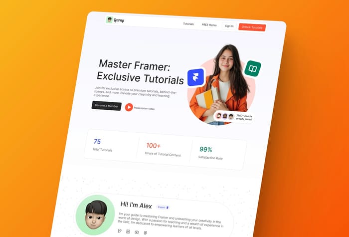 Learny — license Key Template - Unlock premium tutorials in a snap! Learny template offers seamless access with a licensing key. Powered by FramerAuth for security, it's your shortcut to an elevated educational experience.