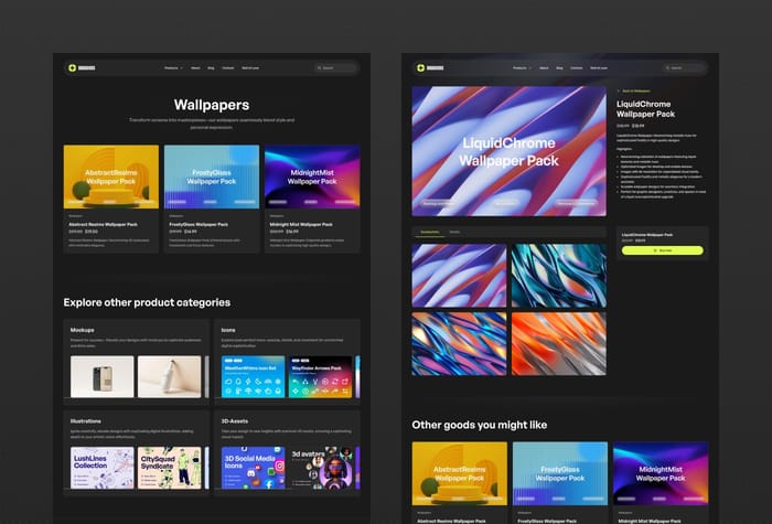 DigiGoods — Product Template - DigiGoods transforms your Framer store with Lemon Squeezy, getting the most out of CMS capabilities for effortless management. An unparalleled feature-packed template, encompassing product bundles, categories, search, blog, and more.