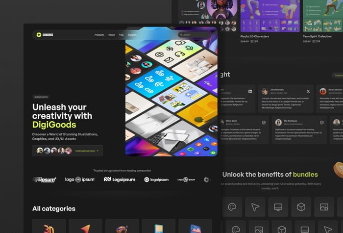 DigiGoods — Product Template - DigiGoods transforms your Framer store with Lemon Squeezy, getting the most out of CMS capabilities for effortless management. An unparalleled feature-packed template, encompassing product bundles, categories, search, blog, and more.