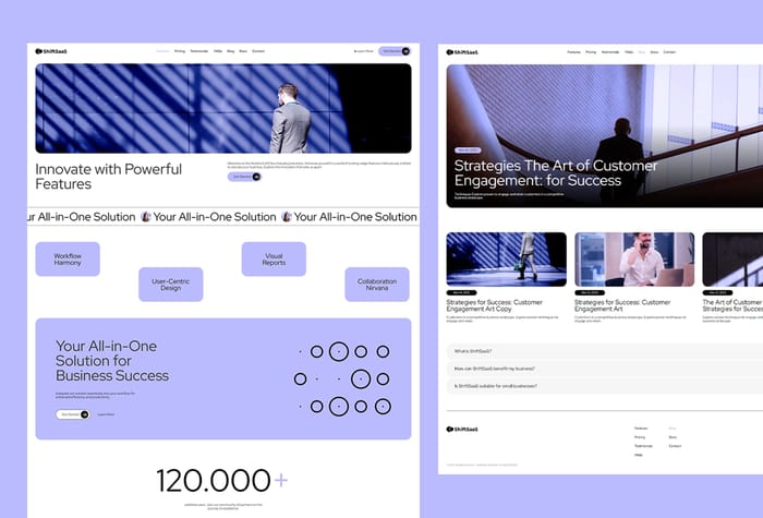 ShiftSaaS — SaaS Template - ShiftSaaS: Your sleek, user-friendly template, seamlessly blending style and simplicity. Powered by a robust CMS and a no-code approach, it redefines digital excellence. Welcome to innovation at every click!