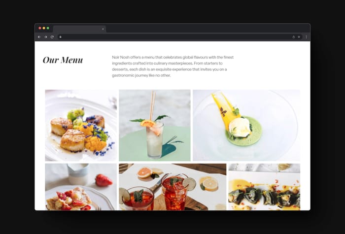 NoirNosh — Simple Restaurant Template - Elevate your restaurant's online presence with our Elegant Restaurant Website template. Designed for fine dining establishments, combines sophistication and functionality.