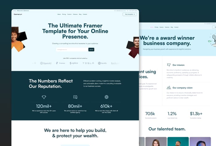 Qamarun —  Finance Template - Qamarun is a business and finance Framer template reshaping the digital presence of businesses. It offers a user-friendly platform that can help elevate your brand and effectively engage your audience. Whether you're a startup, a small business, or an financial institute this template offers the perfect platform.