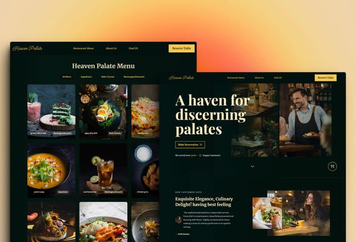 Heaven Palate — Restaurant Template - Heaven Palate is a premium restaurant Framer template designed with rich colors specifically for restaurants, dining establishments, bars, cafes, and food or beverage businesses.