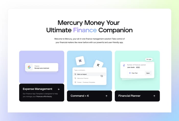 Mercury — Finance Website - Introducing Mercury, a sleek and modern Framer template crafted for app designers and developers with a focus on finance and management.