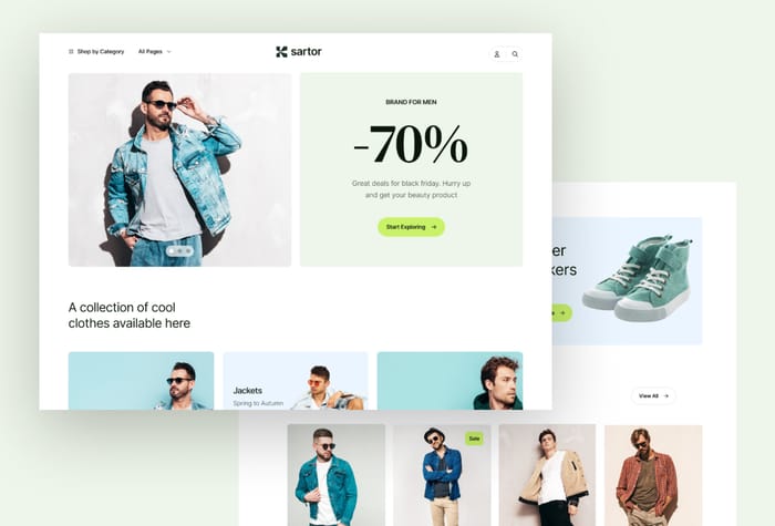 Sartor — eCommerce Website - Step into the fashion spotlight with 'Sartor' – the ultimate template for fashion and clothing eCommerce. Featuring ready-to-use pages and advanced CMS support, 'Sartor' is your runway to online success. 
