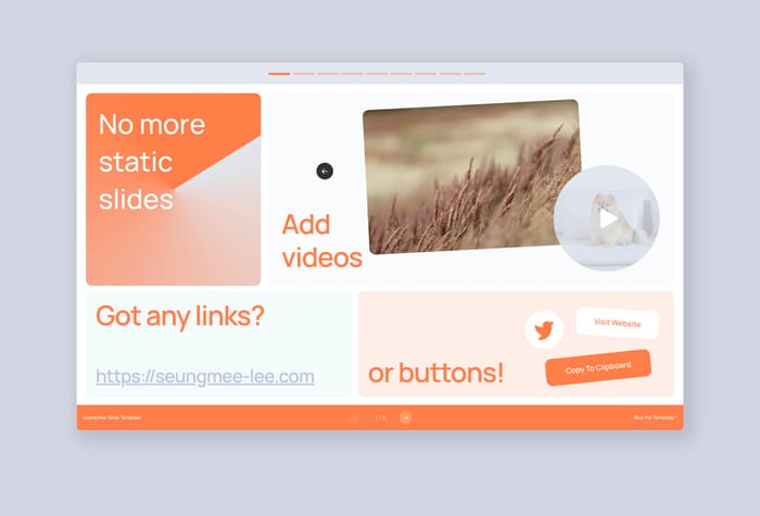 InteractiveSlides —  Slide Website - Design your slides on Framer - simple like a PDF, interactive like a website. Add links, videos, and even some interactions on your slides, and simply share it as a URL. Don't limit yourself to static slides like PDF/PowerPoint to tell your story.