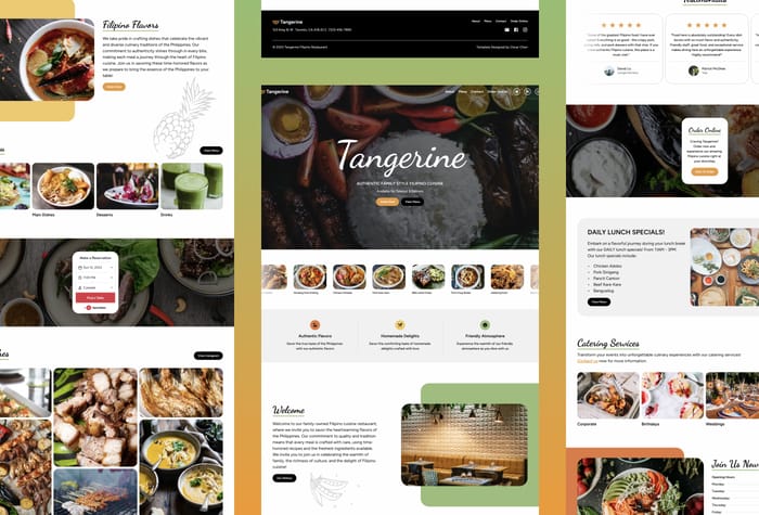Tangerine — Restaurant Template - Tangerine is a clean and stylish restaurant template perfect for restaurants, cafes, and bars. Allow visitors to explore your menu, make reservations, and learn your story. The template comes with a CMS-driven menu for easy updates.